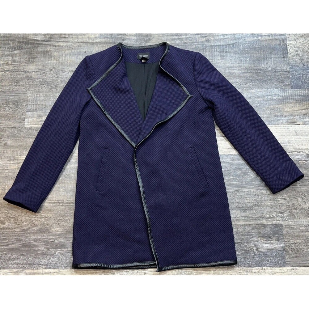 Focus 2000 Open Front 3/4 Sleeve Waffle Texture Faux Trim Blazer Size 8